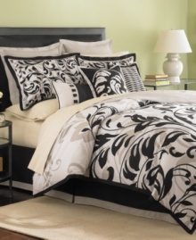 Modern elegance. In a chic, neutral palette, Martha Stewart Collection offers a look of contemporary beauty to your space with this Ink Scroll completer set. Features a graceful scroll motif and pleated details for a truly exceptional presentation. Modern elegance. In a chic, neutral palette, Martha Stewart Collection offers a look of contemporary beauty to your space with this Ink Scroll completer set. Features a graceful scroll motif and pleated details for a truly exceptional presentation.