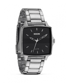 Make your mark with this stainless steel watch from Nixon. Favored for it's sporty sleek aesthetic, this piece flaunts a minimalist design and custom molded hands with performance-level durability. Make your mark with this stainless steel watch from Nixon. Favored for it's sporty sleek aesthetic, this piece flaunts a minimalist design and custom molded hands with performance-level durability.