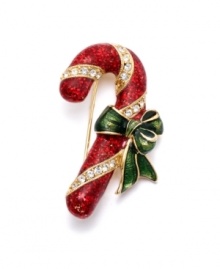 Sweeten your look this season! Glittery red enamel and sparkling glass accents add vibrant shine to Charter Club's delectable candy cane pin. Crafted in gold tone mixed metal. Item comes packaged in a signature gift box. Approximate size: 2 inches.