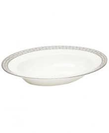 Sit down to a stylish table with the Hightown oval serving bowl by Martha Stewart Collection. Contemporary bone china dinnerware with a distinct platinum pattern puts modern sophistication at the top of your menu. Sit down to a stylish table with the Hightown oval serving bowl by Martha Stewart Collection. Contemporary bone china dinnerware with a distinct platinum pattern puts modern sophistication at the top of your menu.