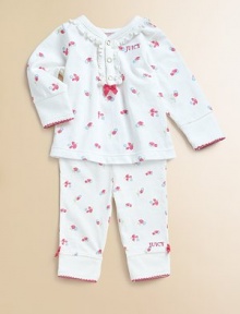 Rendered in ultra-soft cotton, this adorable feminine set is adorned with colorful flowers and bows.V-neckLong sleevesFront snapsElastic waistbandScalloped trim on cuffs and anklesCottonMachine washImported Please note: Number of snaps may vary depending on size ordered. Additional InformationKid's Apparel Size Guide Rendered in ultra-soft cotton, this adorable feminine set is adorned with colorful flowers and bows.V-neckLong sleevesFront snapsElastic waistbandScalloped trim on cuffs and anklesCottonMachine washImported Please note: Number of snaps may vary depending on size ordered. Additional InformationKid's Apparel Size Guide