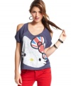 For the feline lover in you: Hello Kitty gets super-sized on this shoulder cutout tee from Mighty Fine!