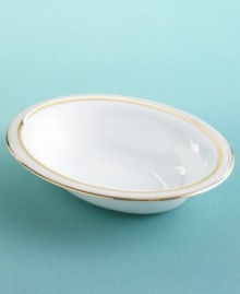 Ribbon Stripe is a cultured design inspired by a favorite Paris porcelain tea set. The original, crafted in the late-18th to early-19th century in the north of Paris, featured elaborate, figural hand-painting and lavish gilt accents. In this clean, modern version, varying widths of gilt and color banding create a design motif that is spare yet sophisticated, with concentric bands of gold circling the classically styled rims. Ribbon Stripe is a cultured design inspired by a favorite Paris porcelain tea set. The original, crafted in the late-18th to early-19th century in the north of Paris, featured elaborate, figural hand-painting and lavish gilt accents. In this clean, modern version, varying widths of gilt and color banding create a design motif that is spare yet sophisticated, with concentric bands of gold circling the classically styled rims.