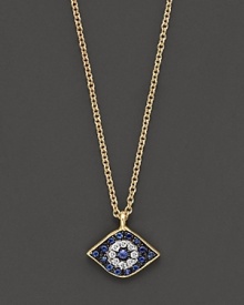 Adorn yourself with sparkling diamonds and sapphires set in a 14K yellow gold pendant inspired by ancient traditions.