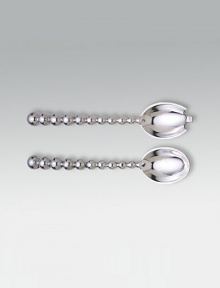 Handcrafted of sandcast recycled aluminum, servers are accented with jewelry-inspired handles for an elegant finish. From the use of these raw materials to the design process, every step is ecologically sound, contributing to a cleaner environment. 11 long Set of two Wipe clean Imported Handcrafted of sandcast recycled aluminum, servers are accented with jewelry-inspired handles for an elegant finish. From the use of these raw materials to the design process, every step is ecologically sound, contributing to a cleaner environment. 11 long Set of two Wipe clean Imported