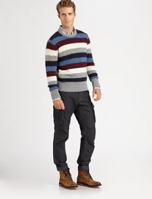 Perfect for layering with your work wardrobe or weekend attire, this versatile, striped sweater is knitted in superior wool for a warm, cozy fit.CrewneckRibbed knit collar, cuffs and hemWoolDry cleanImported