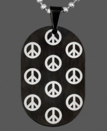Give peace a chance. This stylish men's pendant is covered in peace sign symbols. Crafted in black ion-plated stainless steel and stainless steel. Comes with a matching bead chain. Approximate length: 24 inches. Approximate drop length: 1-7/10 inches. Approximate drop width: 1 inch. Give peace a chance. This stylish men's pendant is covered in peace sign symbols. Crafted in black ion-plated stainless steel and stainless steel. Comes with a matching bead chain. Approximate length: 24 inches. Approximate drop length: 1-7/10 inches. Approximate drop width: 1 inch.