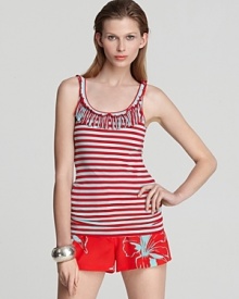 A playful Oonagh by Nanette Lepore tank flaunts fun stripes and fabulous fringe to liven up the most basic staples. Want a bolder look? Contrasting prints are in, so go big and bright--and have the last word on summer style.