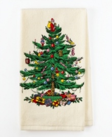 Christmas starts in the kitchen. Whether it's for everyday use or just for display, this cotton kitchen towel's beautiful tree design will help get the cook in the holiday spirit. A whimsical accent from Spode. Christmas starts in the kitchen. Whether it's for everyday use or just for display, this cotton kitchen towel's beautiful tree design will help get the cook in the holiday spirit. A whimsical accent from Spode.