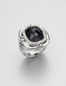 From the Labyrinth Collection. A stunning, faceted black onyx stone surrounded by sparkling diamonds set in sleek sterling silver on an iconic double cable shank. Black onyxDiamonds, .39 tcwSterling silverWidth, about .6Imported From the Labyrinth Collection. A stunning, faceted black onyx stone surrounded by sparkling diamonds set in sleek sterling silver on an iconic double cable shank. Black onyxDiamonds, .39 tcwSterling silverWidth, about .6Imported