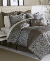 Traditional splendor takes shape in this Antionette comforter set, featuring an allover flourish design interspersed with stitched details. A muted brown and gray colorway and enough components to refresh your space, including window treatments, finish the set.