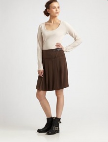 Pleated to perfection, this Italian design features a leather detail for fashion-forward appeal.Snap closureWrap styleAbout 21 longPolyesterDry clean by leather specialistImported Model shown is 5'11 (180cm) wearing US size 4. Additional Information Women's Premier Designer & Contemporary Size Guide Pleated to perfection, this Italian design features a leather detail for fashion-forward appeal.Snap closureWrap styleAbout 21 longPolyesterDry clean by leather specialistImported Model shown is 5'11 (180cm) wearing US size 4. Additional Information Women's Premier Designer & Contemporary Size Guide