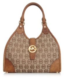 Shoulder this city-chic design from MICHAEL Michael Kors that pairs perfectly with your work or weekend wardrobe. Signature jacquard is adorned with gleaming hardware and leather trim, while the pocket-lined interior neatly organizes the essentials. Shoulder this city-chic design from MICHAEL Michael Kors that pairs perfectly with your work or weekend wardrobe. Signature jacquard is adorned with gleaming hardware and leather trim, while the pocket-lined interior neatly organizes the essentials.
