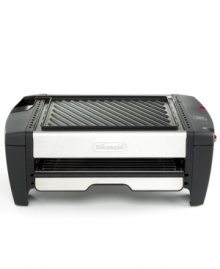 Double your output of deliciousness -- in a space as small as your countertop! De'Longhi's innovative dual-use appliance features two tiers of cooking space: a nonstick die-cast grill plate above and a professional broiler drawer below. One-year warranty. Double your output of deliciousness -- in a space as small as your countertop! De'Longhi's innovative dual-use appliance features two tiers of cooking space: a nonstick die-cast grill plate above and a professional broiler drawer below. One-year warranty.