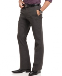 These lightweight pinstriped pants from Perry Ellis direct attention to your sharp look.