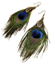 Wildly exotic. The natural ombre effect of Style&co.'s stunning peacock feather earrings creates an instant wow factor. Findings set in brass tone mixed metal. Approximate drop: 5 inches. Wildly exotic. The natural ombre effect of Style&co.'s stunning peacock feather earrings creates an instant wow factor. Findings set in brass tone mixed metal. Approximate drop: 5 inches.