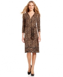 Channeling exotic style from deep in the jungle, this MICHAEL Michael Kors petite dress offers up a bold mix of animal prints paired with an alluring lace-up neckline. Add it to your work-wear rotation by pairing it with classic pumps for a polished touch.