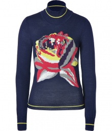 Blossom into the new season with Sunos intarsia knit flower pullover, a contemporary-chic take on the brands sumptuous statement prints - Mock-neckline, long sleeves, yellow trim - Form-fitting - Team with everything from jeans and flats to contrast printed separates and statement heels