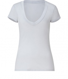 Stylish t-shirt in fine, pure pale grey cotton - Soft yet durable material feels great against the skin - A genius basic from cult LA label James Perse - Feminine silhouette is slightly fitted and tapers gently at waist - Short sleeves and flattering, deep v-neck with wide piping - A versatile go-to ideal for everyday - Wear solo or layer beneath a cardigan or blazer and pair with jeans, chinos or shorts Stylish t-shirt in fine, pure pale grey cotton - Soft yet durable material feels great against the skin - A genius basic from cult LA label James Perse - Feminine silhouette is slightly fitted and tapers gently at waist - Short sleeves and flattering, deep v-neck with wide piping - A versatile go-to ideal for everyday - Wear solo or layer beneath a cardigan or blazer and pair with jeans, chinos or shorts