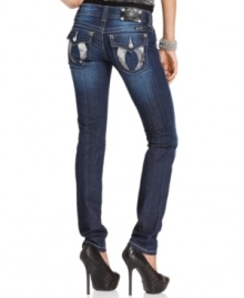 Sequins and rhinestones add glam to these Miss Me skinny jeans -- perfect for a hot day-to-night look!