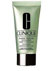 Super Rescue Antioxidant Night Moisturizer. Complex of eight antioxidants, both rapid and delayed-release. Helps keep skin strong and prevent visible signs of aging. Ideal for very dry to dry skin types. 1.7 oz. Super Rescue Antioxidant Night Moisturizer. Complex of eight antioxidants, both rapid and delayed-release. Helps keep skin strong and prevent visible signs of aging. Ideal for very dry to dry skin types. 1.7 oz.