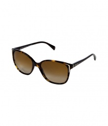 Blend out the sun in glamorous vintage style in Pradas gradient polarized sunnies - Tonal brown mock tortoise acetate frames with gold-toned corner detailing, gradient brown polarized lenses, gold-toned metal insert and logo at temples - Lens filter category 2 - Comes with a logo embossed hard carrying case