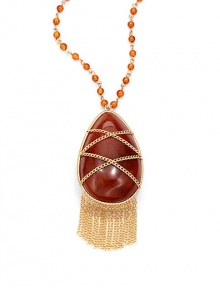 THE LOOKPendant designWire-wrapped orange rutilated quartz and carnelian accents Tassel details on pendant19 tcw14k goldfilled settingTHE MEASUREMENTPendant drop, about 2½Length, about 19ORIGINImported