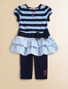 Stripes, ruffles and a sweet bow add flounce and a feminine touch to this must-have set.CrewneckShort cap sleevesPullover styleRuffled, skirted hemElastic waistbandLogo embroidery95% cotton/5% spandexMachine washImportedAdditional InformationKid's Apparel Size Guide Stripes, ruffles and a sweet bow add flounce and a feminine touch to this must-have set.CrewneckShort cap sleevesPullover styleRuffled, skirted hemElastic waistbandLogo embroidery95% cotton/5% spandexMachine washImportedAdditional InformationKid's Apparel Size Guide
