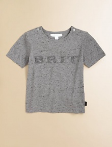 The bold Burberry Brit logo is splashed across the front of a heathery cotton tee, the embroidered letters with the sporty texture of woven rope.CrewneckShort sleevesPullover style with shoulder buttonsCottonMachine washImported The bold Burberry Brit logo is splashed across the front of a heathery cotton tee, the embroidered letters with the sporty texture of woven rope.CrewneckShort sleevesPullover style with shoulder buttonsCottonMachine washImported