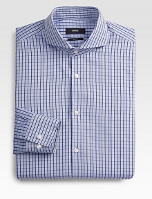 Woven cotton dress shirt in a sharp, check print pattern with a spread collar.Button-frontSpread collarCottonMachine washImported Woven cotton dress shirt in a sharp, check print pattern with a spread collar.Button-frontSpread collarCottonMachine washImported