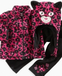 She'll be the cat's meow in this fun and comfy jacket, pant and hat set from Nannette. She'll be the cat's meow in this fun and comfy jacket, pant and hat set from Nannette.