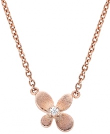 Feminine blossoms adorn this darling mini pendant by CRISLU. Crafted in 18k rose gold over sterling silver with faceted cubic zirconia (1/10 ct. t.w.). Approximate length: 16 inches + 2-inch extender. Approximate drop: 1/4 inch.