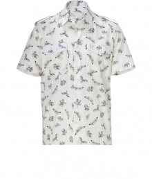 With its allover insect print and military-chic styling, McQ Alexander McQueens cotton button-down fuses fantasy and function - Classic collar, short sleeves, buttoned epaulettes, buttoned flap pockets, embroidered logo, button-down front - Classic straight silhouette - Wear with slim tailored trousers and leather slip-ons