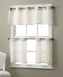 Bold grommets bring modern appeal to classic café curtains, and make setup a snap with oversized holes. Complete the look with coordinating valance.