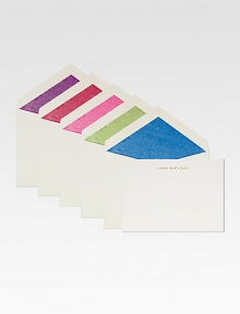 'Happy Birthday! text in metallic gold ink adorns these luxe 2-ply vellum stock notecards, which are accompanied by tissue-lined envelopes in assorted colors.Set of 5About 3.5 X 5Hand-engravedMade in USA