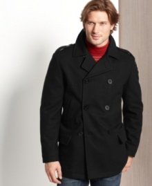 Cool-weather style just got hot with this attractive wool-blend pea coat from Nautica.