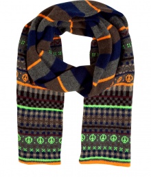 With a bold pattern and neon flourishes, this vibrant scarf from Paul Smith will amp up your cold weather look - Mixed pattern, neon stripe and peace sign details, easy-to-style length - Pair with jeans, a cashmere pullover, a parka, and boots With a bold pattern and neon flourishes, this vibrant scarf from Paul Smith will amp up your cold weather look - Mixed pattern, neon stripe and peace sign details, easy-to-style length - Pair with jeans, a cashmere pullover, a parka, and boots