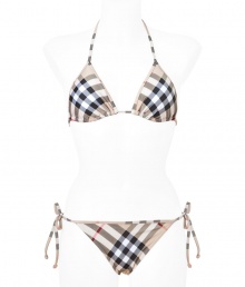 Work an iconic edge into poolside looks with Burberry Brits characteristic check string bikini - Lightly padded top with string ties, bikini bottoms with side string ties - Medium coverage - Wear with sleek leather sandals and an oversized beach tote