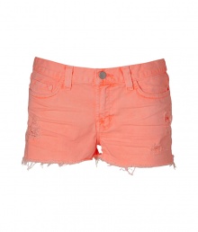 With distressed styling in an eye-catching neon coral hue, J Brand Jeans frayed cut-offs are an eye-catching way to amp up warm weather looks - Classic five-pocket style, button closure, belt loops, distressed detailing on the front - Fitted - Wear with an oversized button-down and bright leather sandals With distressed styling in an eye-catching neon coral hue, J Brand Jeans frayed cut-offs are an eye-catching way to amp up warm weather looks - Classic five-pocket style, button closure, belt loops, distressed detailing on the front - Fitted - Wear with an oversized button-down and bright leather sandals