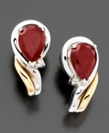 Elegant drops of love. These romantic earrings features pear-shaped garnet (1-3/4 ct. t.w.) lovingly embraced by 14k gold & sterling silver with round-cut diamond accents. Approximate length: 1/2 inches.