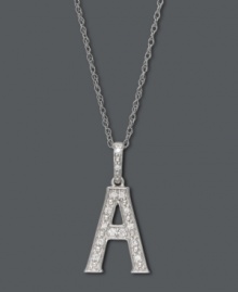 Spell it out in sparkle! This personalized initial charm necklace makes the perfect gift for Abby or Anna. Features sparkling, round-cut diamond accents. Setting and chain crafted in 14k white gold. Approximate length: 18 inches. Approximate drop: 1/2 inch. Spell it out in sparkle! This personalized initial charm necklace makes the perfect gift for Abby or Anna. Features sparkling, round-cut diamond accents. Setting and chain crafted in 14k white gold. Approximate length: 18 inches. Approximate drop: 1/2 inch.