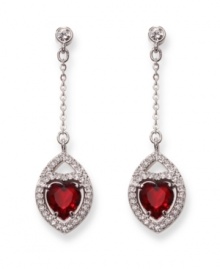 Timeless and romantic, Swarovski's silver tone mixed metal pierced earrings add feminine elegance to any outfit. The Siam crystal hearts and clear crystal pavé sparkle in classic, festive colors. Approximate drop: 1-7/8 inches. Timeless and romantic, Swarovski's silver tone mixed metal pierced earrings add feminine elegance to any outfit. The Siam crystal hearts and clear crystal pavé sparkle in classic, festive colors. Approximate drop: 1-7/8 inches.