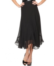 R&M Richards' ruffled-hem skirt makes a sophisticated separate to pair with a silky blouse or a sequined cami for evening celebrations. R&M Richards' ruffled-hem skirt makes a sophisticated separate to pair with a silky blouse or a sequined cami for evening celebrations.