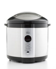 Jump-start your cooking and create something great with Wolfgang Puck's energy efficient pressure cooker. With preset programs for rice, meat, vegetables, soup and stew, this intuitive appliance quickly turns ingredients into a gourmet meal. One-year warranty. Model WPPCR020. Jump-start your cooking and create something great with Wolfgang Puck's energy efficient pressure cooker. With preset programs for rice, meat, vegetables, soup and stew, this intuitive appliance quickly turns ingredients into a gourmet meal. One-year warranty. Model WPPCR020.