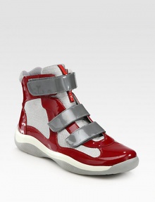 The essence of modern design, shaped in a mix of sleek patent leather and comfortable nylon with Velcro® flaps for easy off and on. Velcro closuresPadded insoleRubber soleImported The essence of modern design, shaped in a mix of sleek patent leather and comfortable nylon with Velcro® flaps for easy off and on. Velcro closuresPadded insoleRubber soleImported