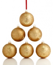 Crafted with a matte gold finish and elegant scrollwork design, these Holiday Lane ornaments bring a sweet sparkle to your tree.