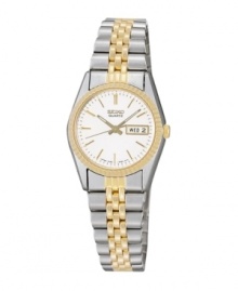 This classic two-tone bracelet watch is ideal for every day featuring precision quartz movement, hardlex crystal and date display on an easy-to-read white dial. Carries Seiko's 3-year limited warranty. 24mm This classic two-tone bracelet watch is ideal for every day featuring precision quartz movement, hardlex crystal and date display on an easy-to-read white dial. Carries Seiko's 3-year limited warranty. 24mm