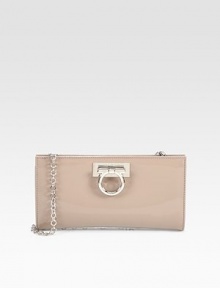 Glossy patent leather and elegant metal hardware details for a timeless look.Detachable shoulder strap, 9¿ dropMagnetic top closureLogo engraved metal detailOne inside open pocketsQuilted lining9W X 4.75H X 1.25DMade in Italy Glossy patent leather and elegant metal hardware details for a timeless look.Detachable shoulder strap, 9¿ dropMagnetic top closureLogo engraved metal detailOne inside open pocketsQuilted lining9W X 4.75H X 1.25DMade in Italy