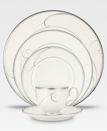 Fluid platinum scrolls glide freely throughout this beautiful fine china collection of dinnerware and dishes from Noritake. Easy to match with any decor, the fresh and elegant Platinum Wave place settings are a timeless look for fine dining or luxurious everyday meals. Fluid platinum scrolls glide freely throughout this beautiful fine china collection of dinnerware and dishes from Noritake. Easy to match with any decor, the fresh and elegant Platinum Wave place settings are a timeless look for fine dining or luxurious everyday meals.