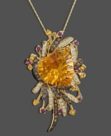 Truly one in a million. This stunning Le Vian pendant features round-cut citrine (19-7/8 ct. t.w.), round-cut garnet (1/2 ct. t.w.), round-cut white topaz (1/2 ct. t.w.), round-cut chocolate diamonds (3/4 ct. t.w.) and round-cut white diamonds (5/8 ct. t.w.) set in 14k gold. Approximate length: 18 inches. Approximate drop: 3/4 inches. Truly one in a million. This stunning Le Vian pendant features round-cut citrine (19-7/8 ct. t.w.), round-cut garnet (1/2 ct. t.w.), round-cut white topaz (1/2 ct. t.w.), round-cut chocolate diamonds (3/4 ct. t.w.) and round-cut white diamonds (5/8 ct. t.w.) set in 14k gold. Approximate length: 18 inches. Approximate drop: 3/4 inches.